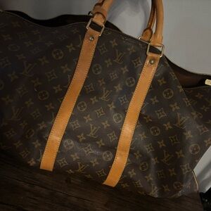 Vintage Louis Vuitton Brown Monogram Duffel with Tan Straps